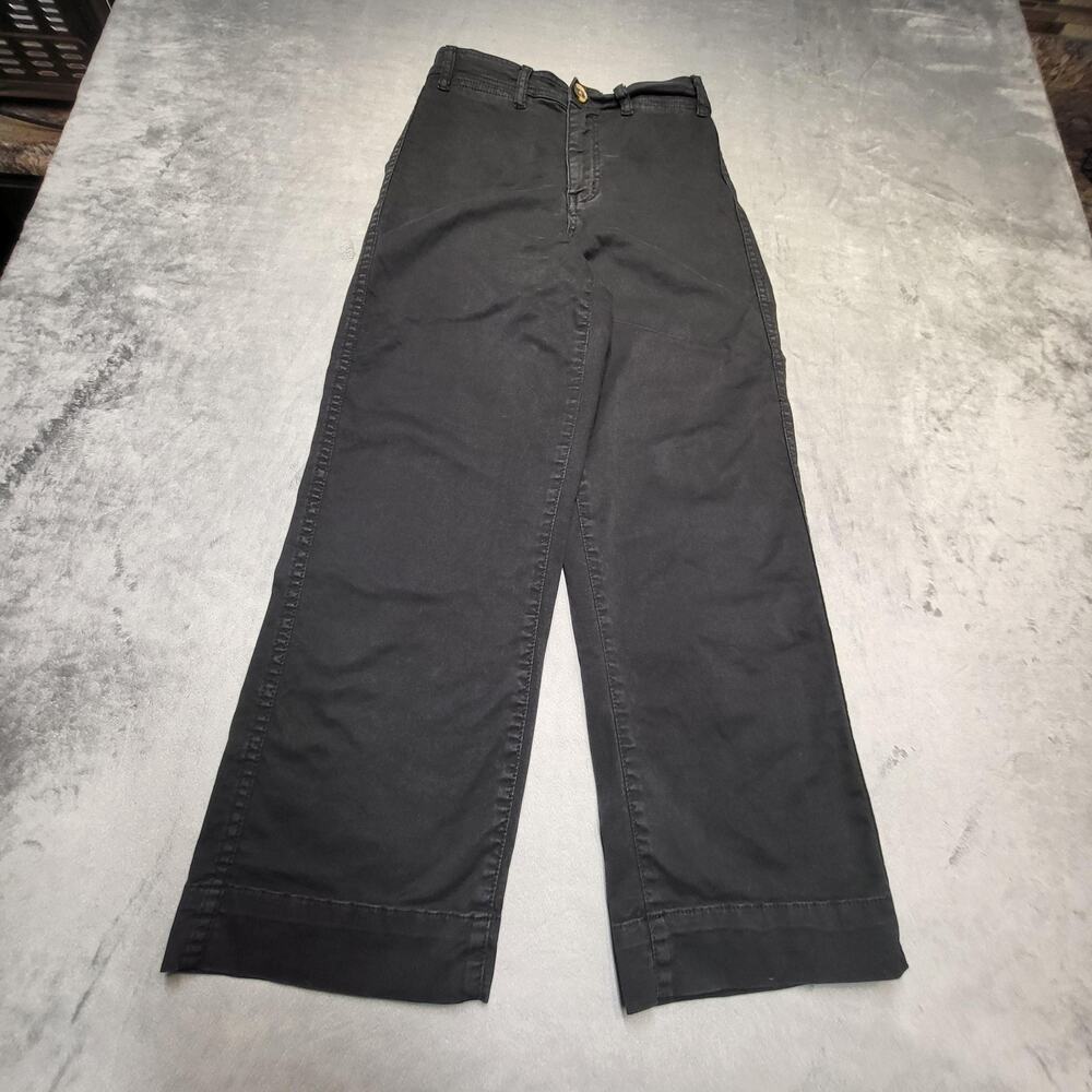 Marine Layer Pants Womens 2 Black Chino Wide-Leg Twill Stretch Relaxed
